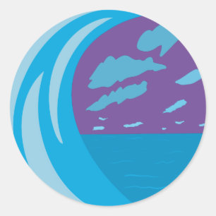 Adesivo Nuvens de ondas do oceano azul céu roxo