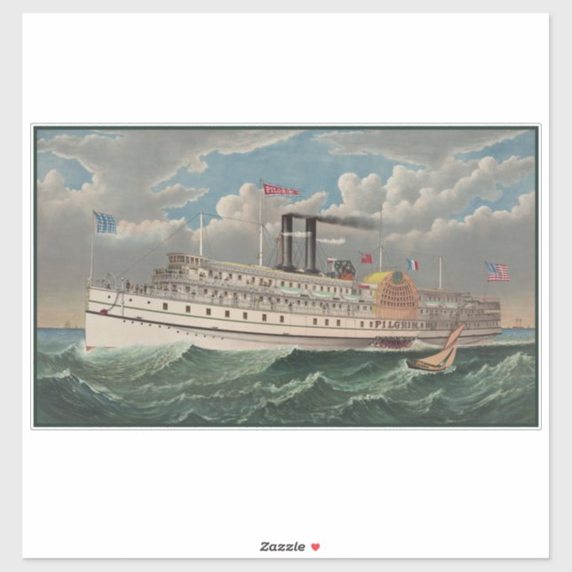 Adesivo NY Voyage Grand PaddleWheel Steamboat O Peregrino (Folha)