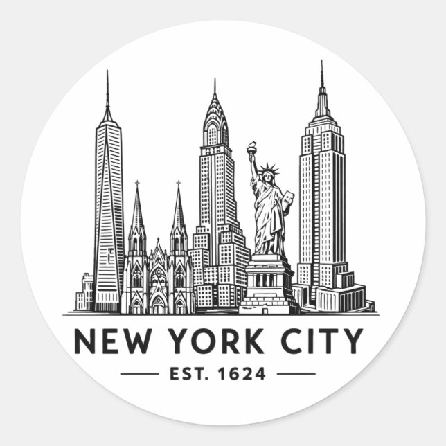 Adesivo NYC Skyline Illustration with Statue of Liberty (Frente)