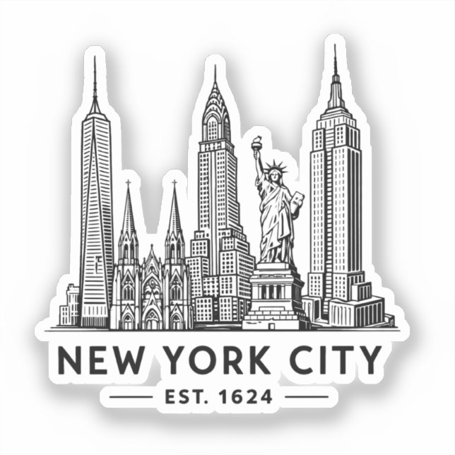Adesivo NYC Skyline Illustration with Statue of Liberty (Frente)