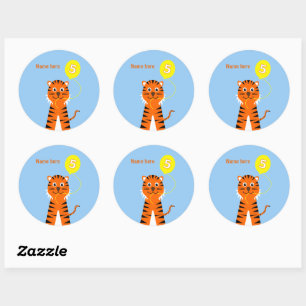 Adesivo o 5o tigre do aniversário adiciona a laranja azul