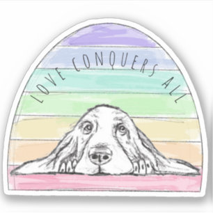 Adesivo o amor conquista tudo cachorro arco-íris basset ho