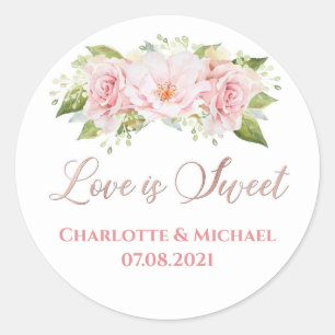 Adesivo O amor Dourado cor-de-rosa das flores da aguarela