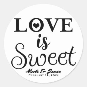 Adesivo O AMOR É DOCE Favor de casamento moderno preto e b