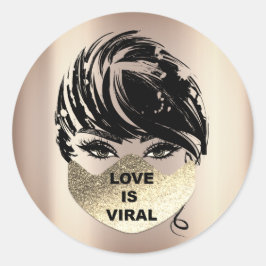 Adesivo O Amor é o Coronavírus Viral Tempo Dourado Máscara