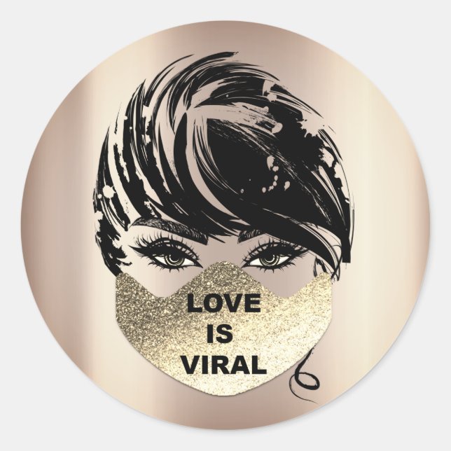 Adesivo O Amor é o Coronavírus Viral Tempo Dourado Máscara (Frente)
