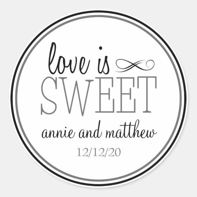 Adesivo O Amor é Rótulos Doces (Preto / Cinza) (Frente)