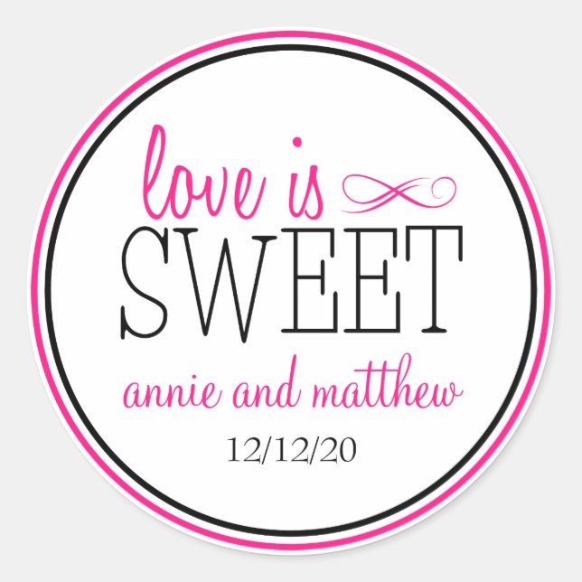 Adesivo O Amor é Rótulos Doces (Rosa Quente / Preto) (Frente)