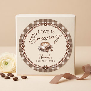 Adesivo O Amor Está Fazendo Café Gingham Chá de Noiva