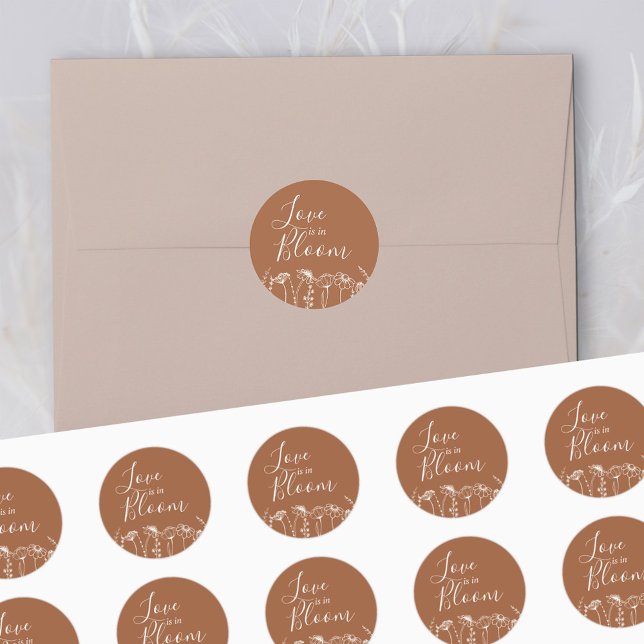 Adesivo O amor está no esboço de flor silvestre queimada (Love is in Bloom stickers in Terracotta Burnt Orange, from my Wildflower Sketch collection)