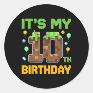 Adesivo O Aniversário É O Meu 10º Aniversário Gamer Pixel 