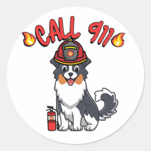 Adesivo O cachorro Collie engraçado é um bombeiro
