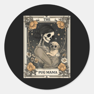 Adesivo O Cartão Tarot Esqueleto da Mamãe Pug Cachorro Vin