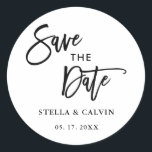 Adesivo O casamento da caligrafia moderna salva a data<br><div class="desc">Casamento de caligrafia moderna em preto e branco salve a data Sticker.</div>