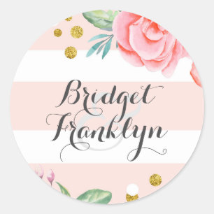 Adesivo O confete Dourado da aguarela floral cor-de-rosa