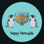 Adesivo O Congelado Escolhido Hannukah<br><div class="desc">Ilustração gráfica de pinguins desfrutando das luzes da menorah Hannukah. Celebrar os milagres de Chanukah as oito noites!</div>