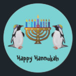Adesivo O Congelado Escolhido Hannukah<br><div class="desc">Ilustração gráfica de pinguins desfrutando das luzes da menorah Hannukah. Celebrar os milagres de Chanukah as oito noites!</div>