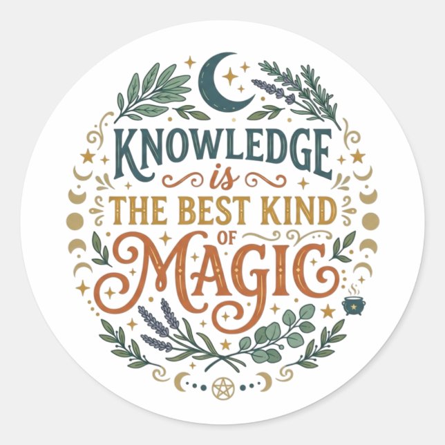 Adesivo O Conhecimento é o Melhor Tipo de Livro Mágico Lua (Frente)