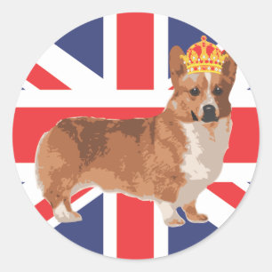 Adesivo O Corgi da rainha com coroa e Union Jack