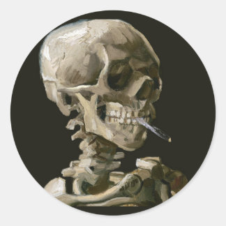 Adesivo O crânio de Vincent van Gogh queimando cigarro Art