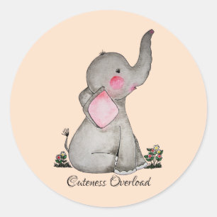 Adesivo O elefante bonito do bebê da aguarela com cora &