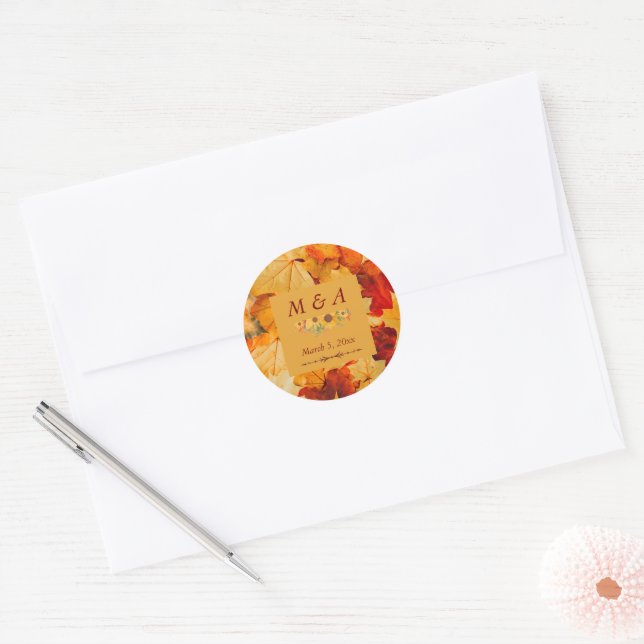 Adesivo O Elegante Red Dourado Outono Deixa Casamento (Envelope)