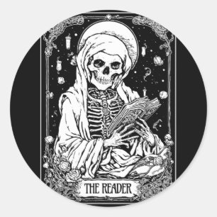 Adesivo O esqueleto da placa tarot do leitor Bookish Hallo