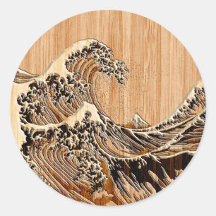 Adesivo O Excelente Hokusai Wave Bamboo Wood Style