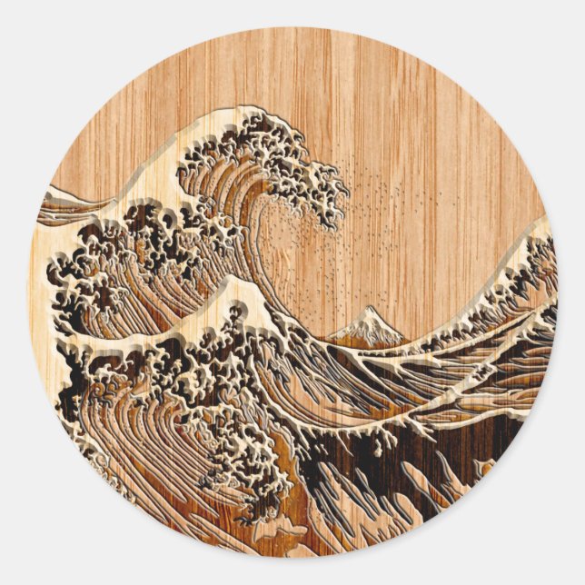 Adesivo O Excelente Hokusai Wave Bamboo Wood Style (Frente)