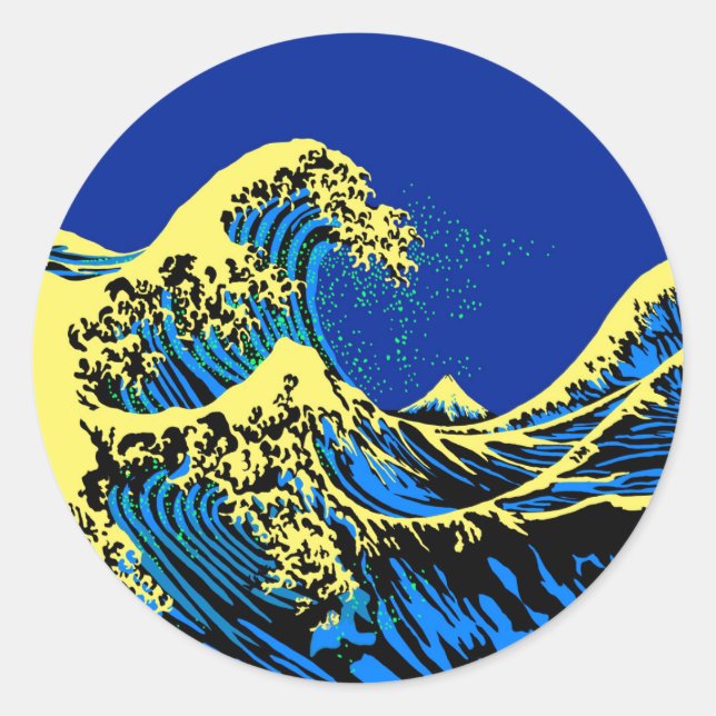 Adesivo O Excelente Hokusai Wave no estilo Pop Amarelo Azu (Frente)