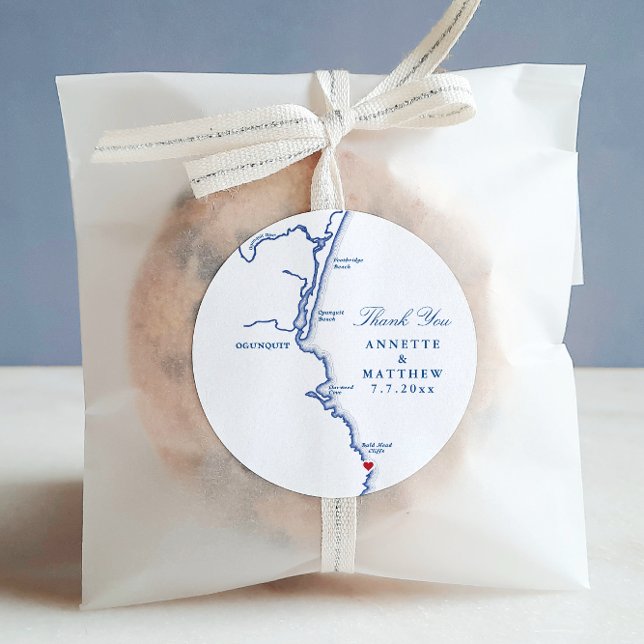 Adesivo O Favor do Casamento Ogunexit Maine Obrigado (Ogunquit Maine Wedding Favor Thank You Sticker Labels with movable red heart
)