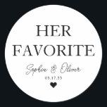Adesivo O FAVORITO Bar de Dessert Candy Heart Wedding Favo<br><div class="desc">Um preto clássico Obrigado Vinheta de Casamento com "Seu Favorito" em uma fonte elegante moderna clássica. Você pode personalizá-lo facilmente com seus nomes e data de casamento.</div>