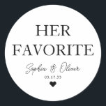 Adesivo O FAVORITO Bar de Dessert Candy Heart Wedding Favo<br><div class="desc">Um preto clássico Obrigado Vinheta de Casamento com "Seu Favorito" em uma fonte elegante moderna clássica. Você pode personalizá-lo facilmente com seus nomes e data de casamento.</div>