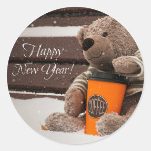 Adesivo O feliz ano novo. Urso de ursinho