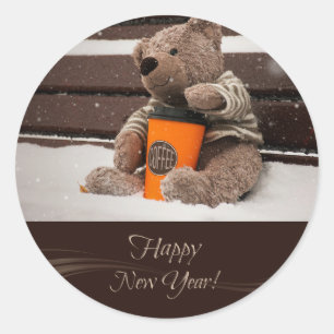 Adesivo O feliz ano novo. Urso de ursinho