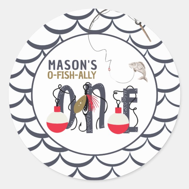 Adesivo O-Fish-ally Uma Festa de aniversário de pesca (Frente)