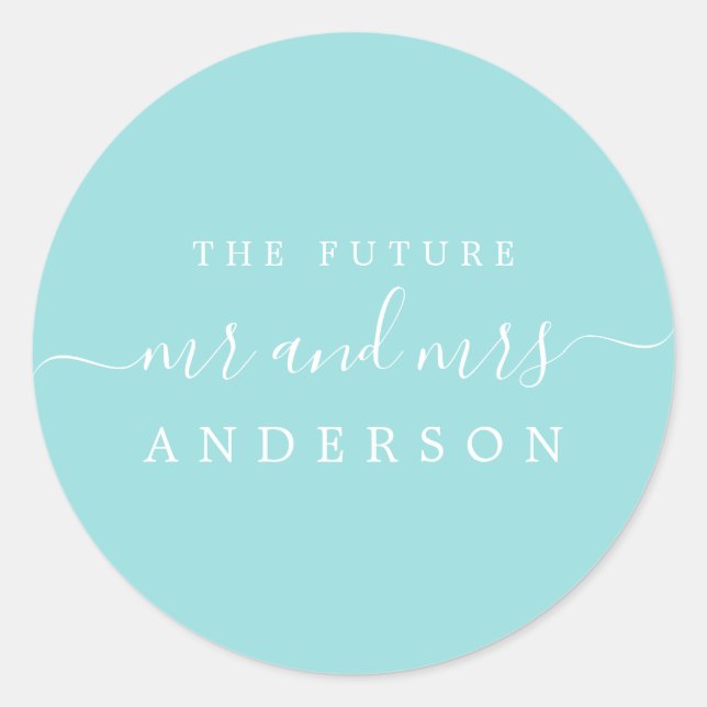 Adesivo O Futuro Chic Script Sr. Turquoise Blue Wedding (Frente)