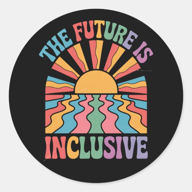 Adesivo O Futuro É Inclusivo LGBTQ Rainbow Pride Retro (Frente)
