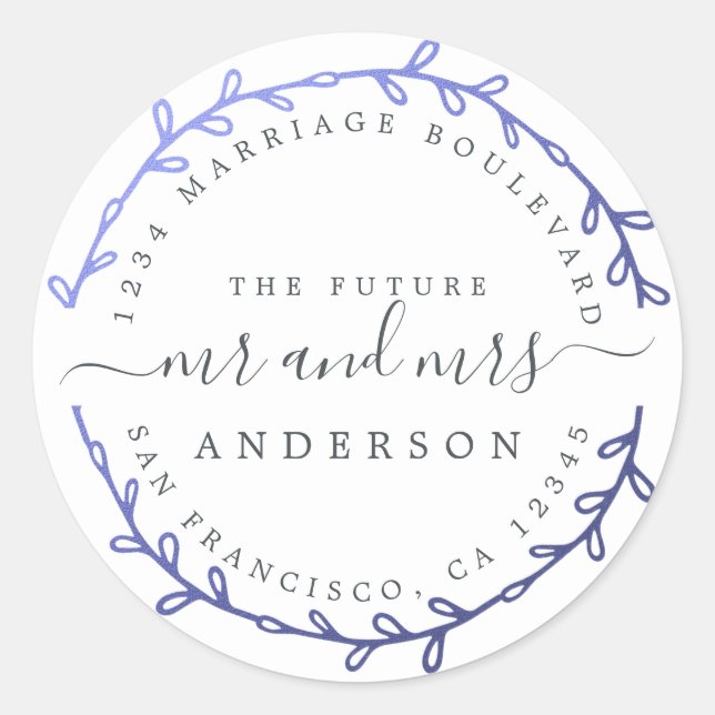 Adesivo O futuro Endereço de Regresso de Wreath Azul Dark (Frente)