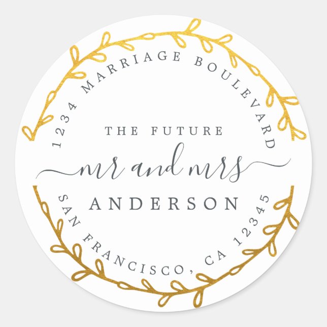Adesivo O futuro Sr. Dourado Wreath Endereço de Regresso (Frente)