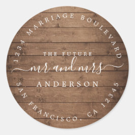 Adesivo O futuro Sr. Rustic Wood Wedding Endereço de Devol