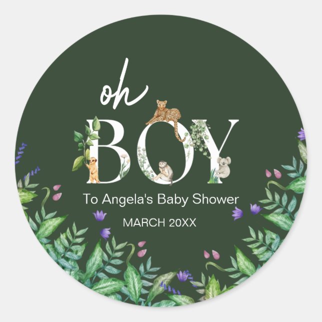 Adesivo Ó garoto Safari Animal Selgle White Chá de fraldas (Frente)