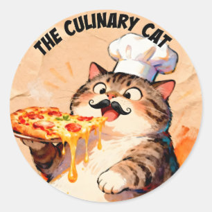 Adesivo O Gato Culinário com Chef de Pizza Gato Segurando 