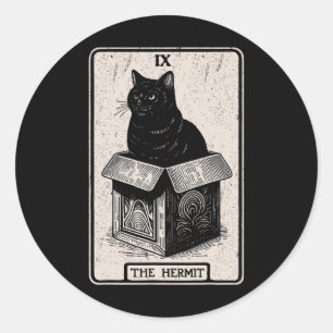 Adesivo O Gato Místico Do Cartão Tarot Hermit Na Caixa Eng