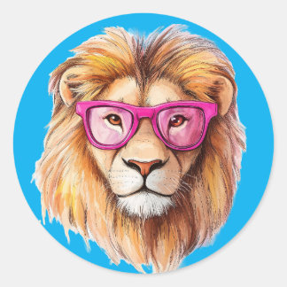Adesivo O Leão com Óculos Rosa Azul Escuro Fundo
