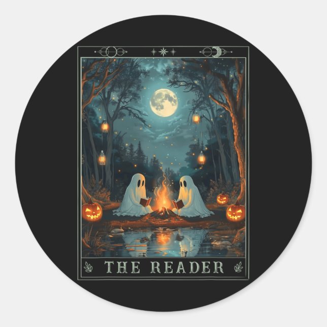 Adesivo O Leitor Bookish Cute Spooky Ghost Reading Book (Frente)