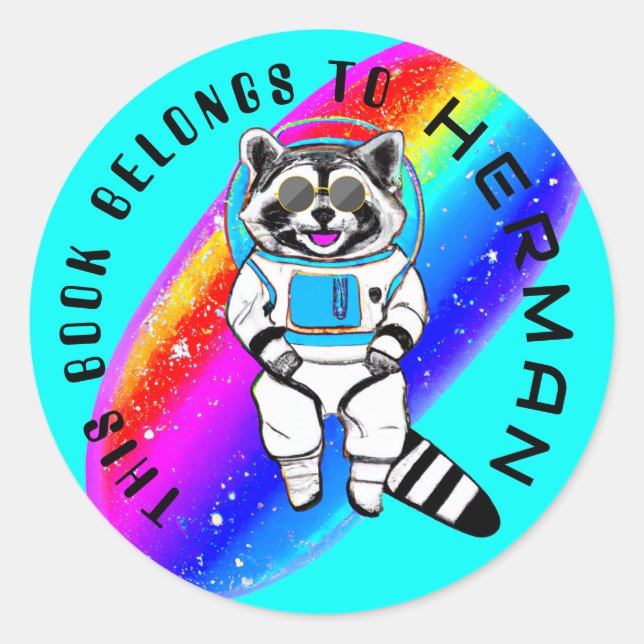 Adesivo O Livro Arco-Íris do Astronauta Raccoon Personaliz (Frente)
