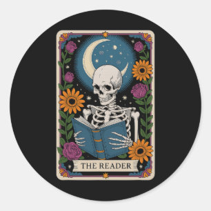 Adesivo O livro de leitura do esqueleto da placa tarot do
