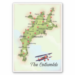 Adesivo O Mapa Antigo de Cotswolds