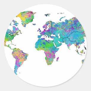 Adesivo O Mapa Mundial da Aquarela Planta